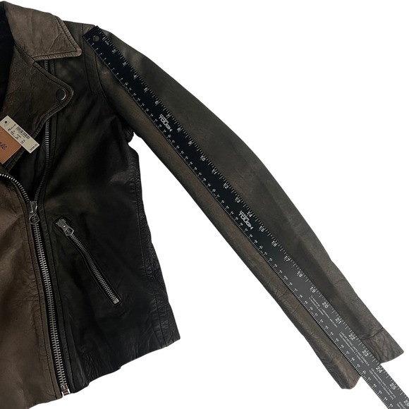 Madewell Washed Leather Moto Jacket Womens XS – Black / Charcoal Gray – NWT $498 - Picture 12 of 13